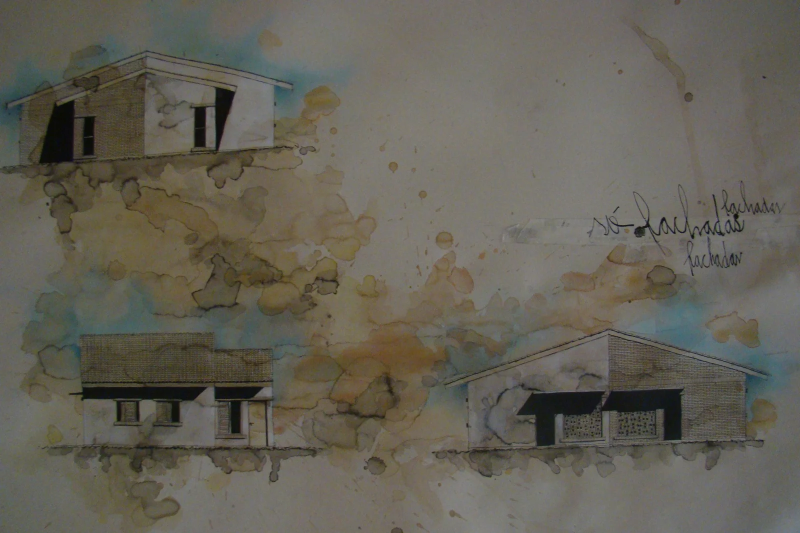 Fachadas residenciais, nanquim e aquarela — DOA Estúdio