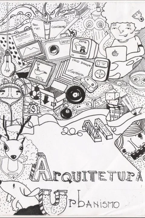 Doodle de arquitetura e urbanismo, caneta nanquim — DOA Estúdio