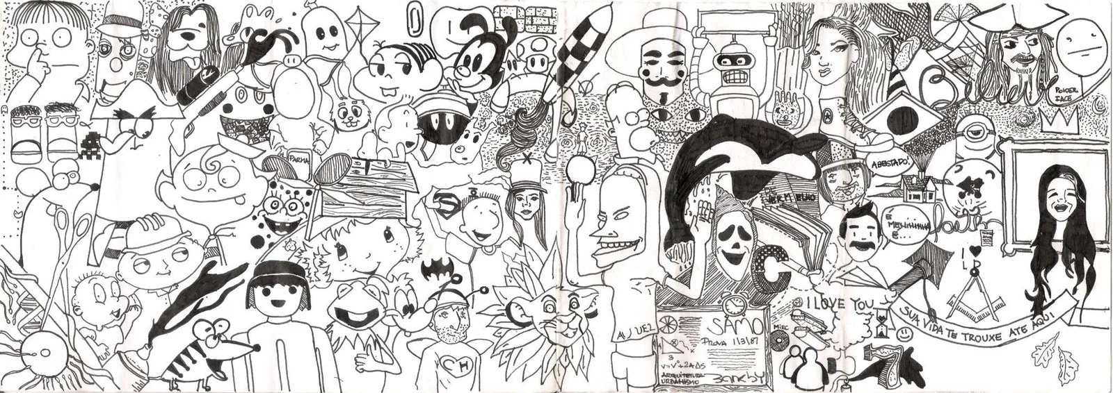 Doodle de cultura pop e personagens, caneta nanquim — DOA Estúdio