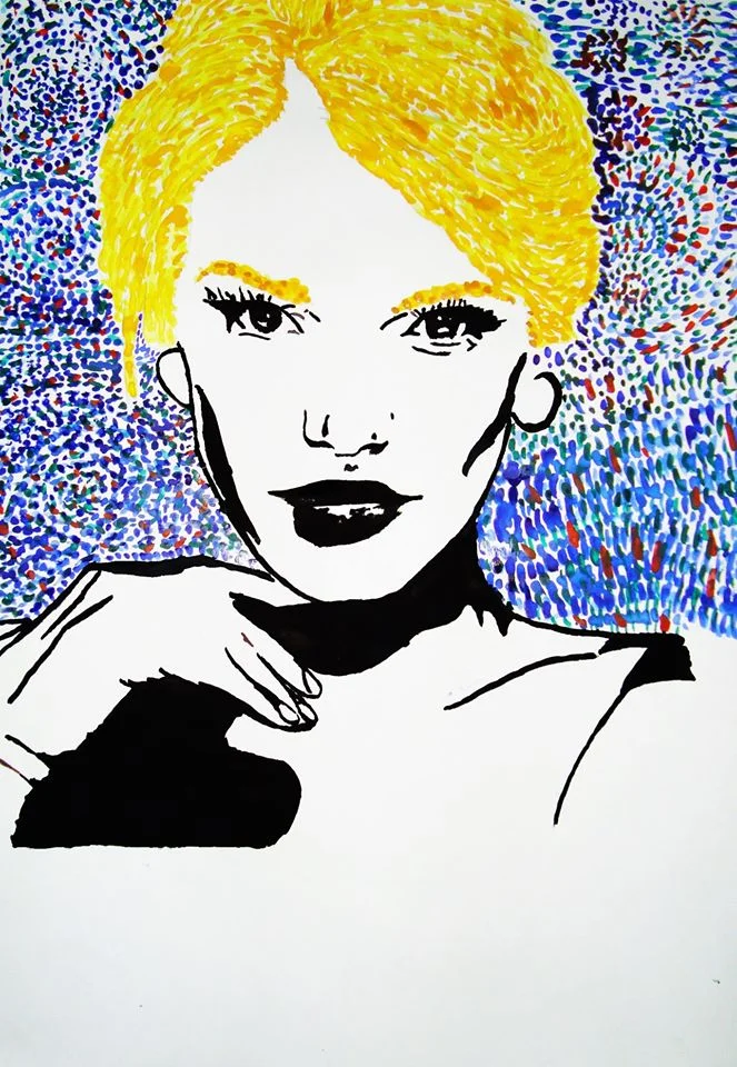 Retrato feminino com pontilhismo e marcador — DOA Estúdio