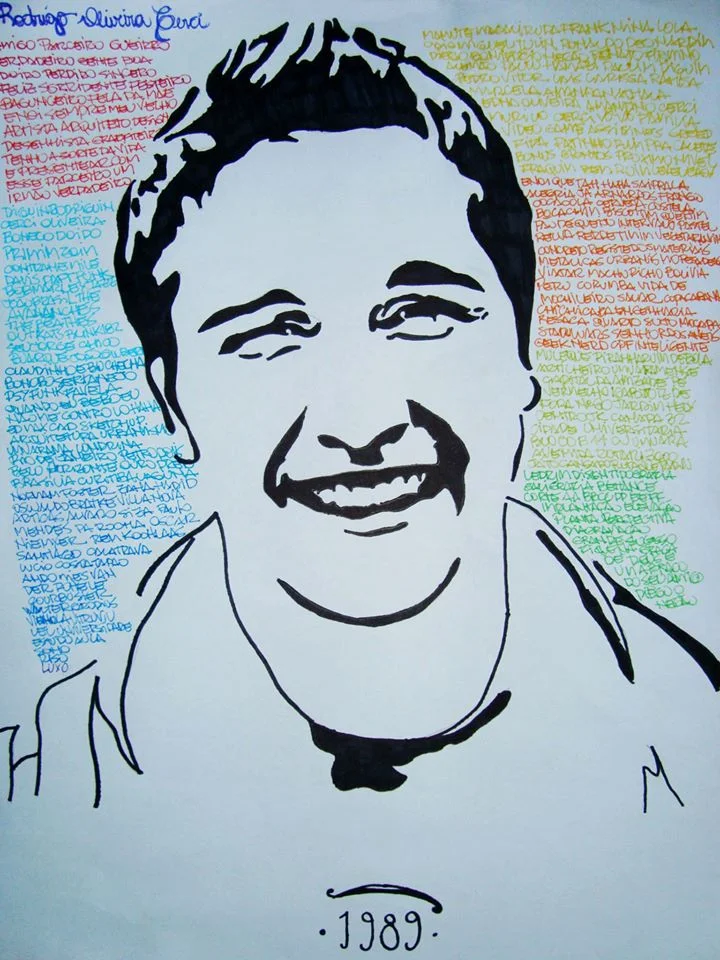 Retrato Rodrigo Oliveira Birci, nanquim e caneta colorida — DOA Estúdio