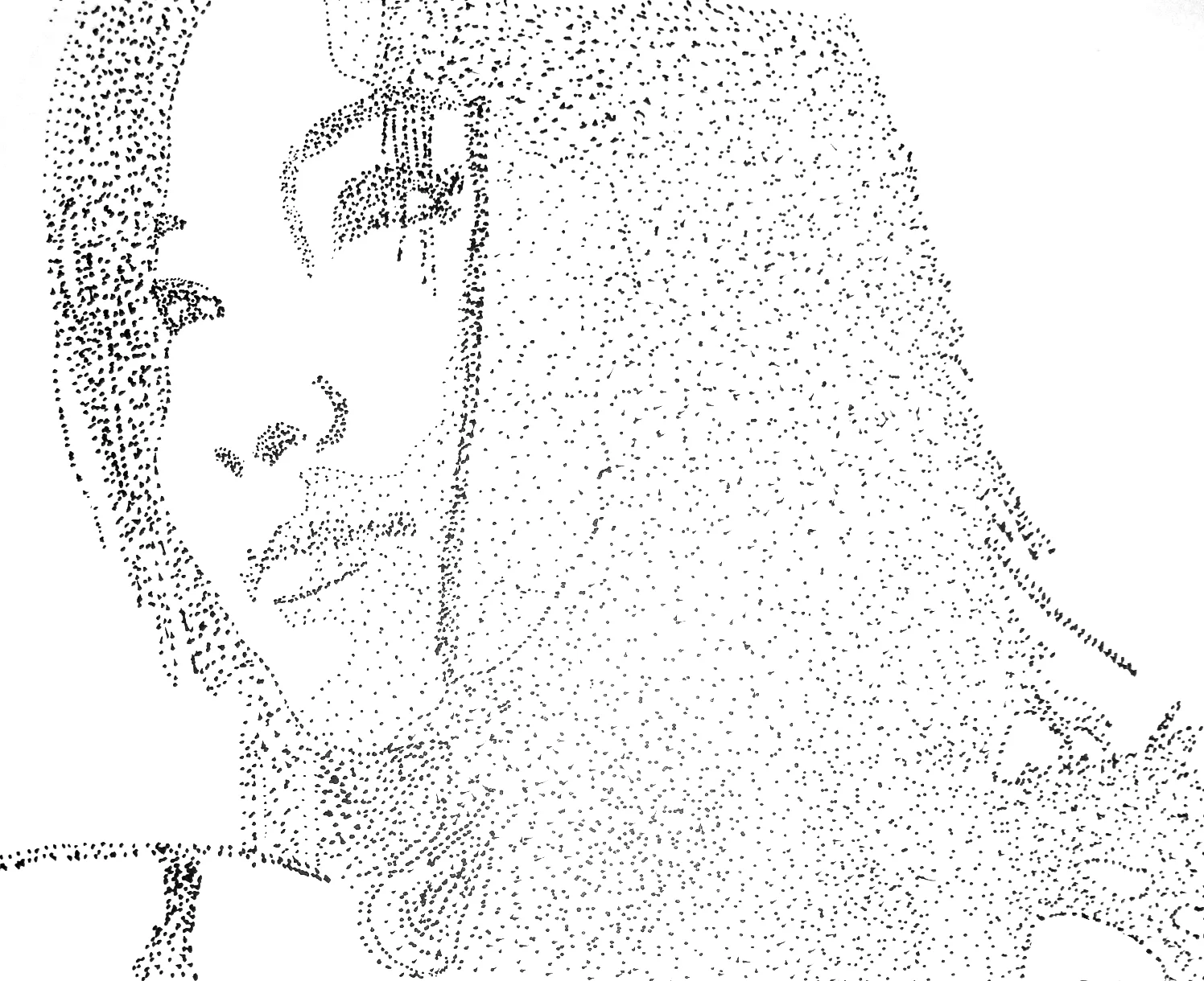 Retrato feminino em pontilhismo, caneta nanquim — DOA Estúdio