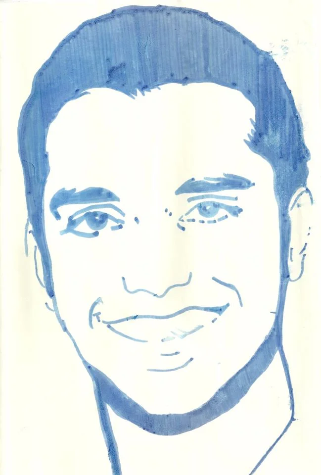 Retrato masculino, aquarela azul — DOA Estúdio